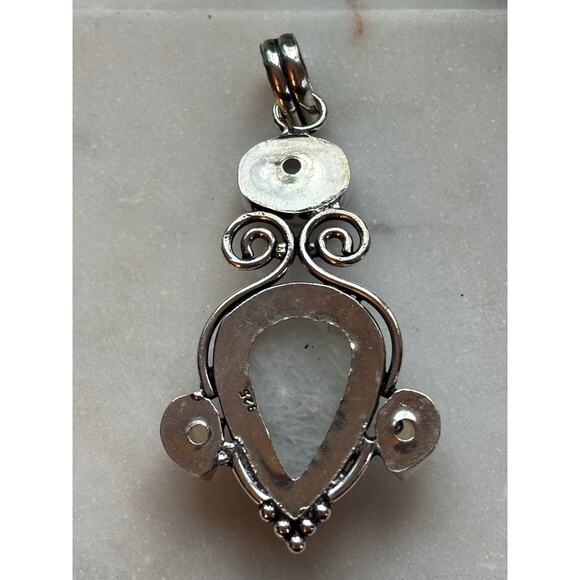 925 Sterling Large Rainbow Moonstone & Opalite Pendant - Picture 6 of 6
